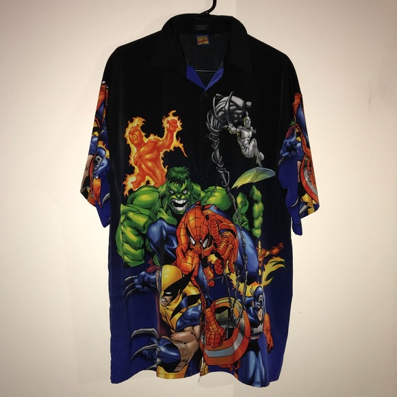 superhero button up shirt